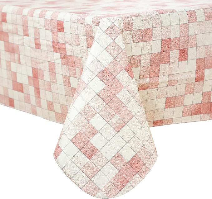 FIFTY FEET 70X52 Inch Rectangle Tablecloth, Vinyl Tablecloth with Flannel Backing Waterproof Table Cloth, Spill Proof Picnic Table Cover for Outdoor/Indoor/Camping/Dining(Red Plaid) by FIFTYFEET