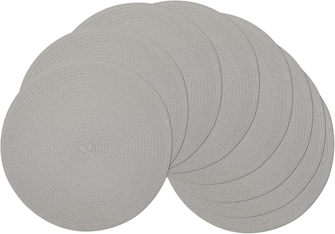 SHACOS Round Braided Placemats Set of 8 Washable Fabric Heat Resistant 15 inch Grey Round Table Mats for Dining Tables (Gray, 8) by SHACOS