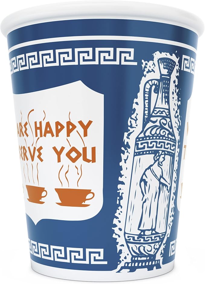 ExceptionLab 10 oz Ceramic New York City Greek Coffee Cup "We are Happy to Serve You" - Image 5