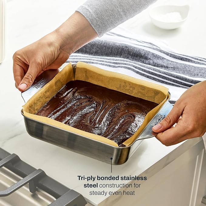All-Clad Stainless Steel Square Cake Baking Pan 8" x 8" - Tri-ply Bonded for Consistent Baking- (Roast, Bake Cookies, Brownies and More) Professional Stainless Steel Bakeware - Image 5