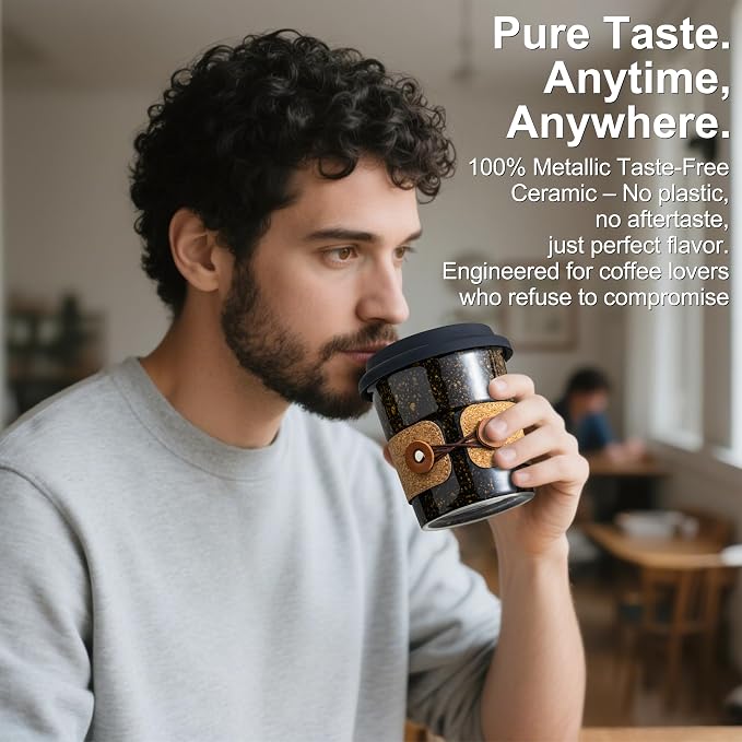 Coffee Travel Cups with Lids Ceramic To Go Coffee Tumbler Tea Mug | Spill Proof Camping Cup, 13.5oz Large Cappuccino Cup, Reusable Coffe Mug, Decorative Latte Cup, Coffee Gift for Coffee Lovers - Image 3