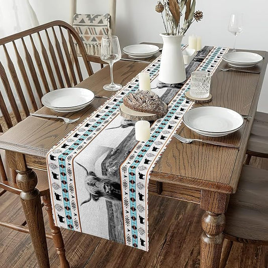 jejeloiu Highland Cow Home Decor for Living Room Dresser Scarfs Dresser Runners Western Table Runner Kids Boho Western Seasonal Vintage Exotic Table Decoration for Kitchen Dinning 13" x 60" by jejeloiu