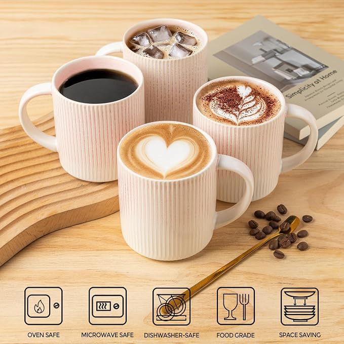 theterra Ceramic Coffee Mugs Set of 6, 14.2 oz Coffee Cups with Handle | Handmade, Suitable for Latte, Tea, Milk, Beer & Hot Cocoa, Primrose Pink - Image 4