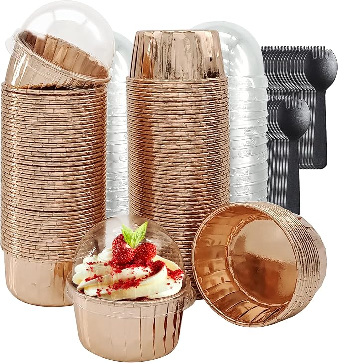 LNYZQUS 5.5 Oz Cupcake Tins Muffin Tins, Disposable Ramekins Muffin Cups Cupcake Cups Wrappers Holders For Wedding Party, with Spoons-Champagne by LNYZQUS