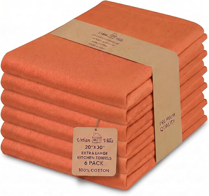 Urban Villa Kitchen Towels Cotton Dish Towels 20”x30” (Set of 6) Orange by CottonTrends