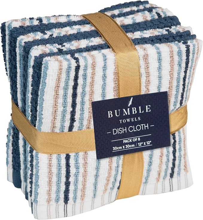 Bumble Dish Cloths 8-Pack, 100% Cotton Kitchen Towels, 12"x12" Blue | 430 GSM Soft Dish Towels for Kitchen, Highly Absorbent & Durable Kitchen Rags for Washing Dishes - Image 3
