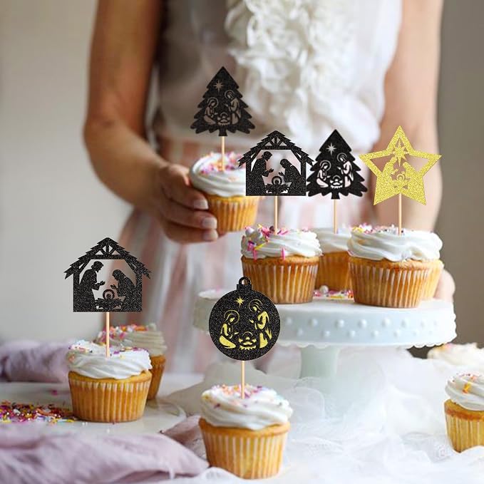 24PCS Christmas Nativity Cupcake Toppers Jesus Birthday Merry Christmas Cupcake Picks For Nativity Scene Religions Chirstmas Decoration Party Decoration - Image 5