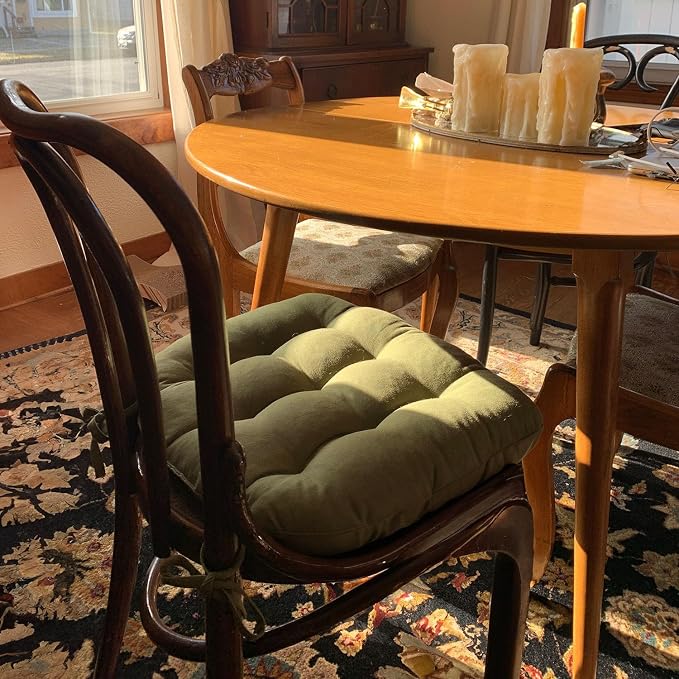 Barnett Home Decor Cotton Duck Dark Sage Green Dining Chair Pad with Ties - 15 x 17 Size Small Chair Cushion - Latex Foam Fill - Machine Washable, 100% Cotton, Made in USA (Boxwood/Small) - Image 2