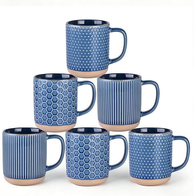 GBhome Large Coffee Mugs Set of 6, 16oz Handmade Stoneware Coffee Mugs Set with Large Handle for Cappuccino/Latte/Tea/Hot Cocoa, Dishwasher & Microwave Safe, Moonlight Blue by GBhome