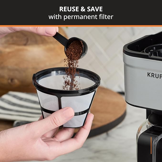 KRUPS Simply Brew Compact 5 Cup Coffee Maker: Stainless Steel Design, Pause & Brew, Keep Warm, Reusable Filter, Drip-Free Carafe - Image 5