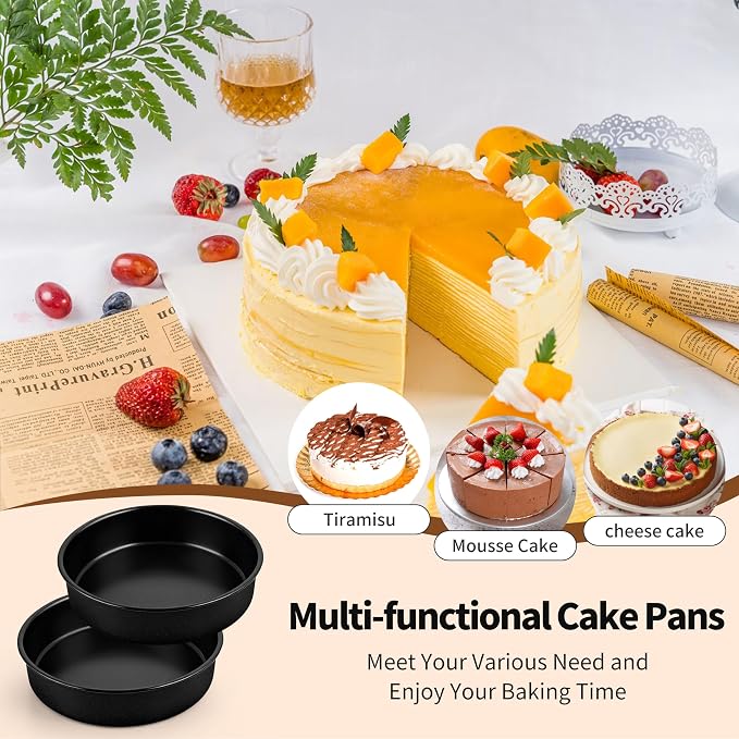 P&P CHEF 7 Inch Cake Pan Set, Non-stick Baking Pans for Cake, 2Pcs | Round Cake Baking Tins for Tier Smash Cakes, Bread, Non-Toxic & Solid, Stainless Steel Core & Leak-Proof, Black - Image 8