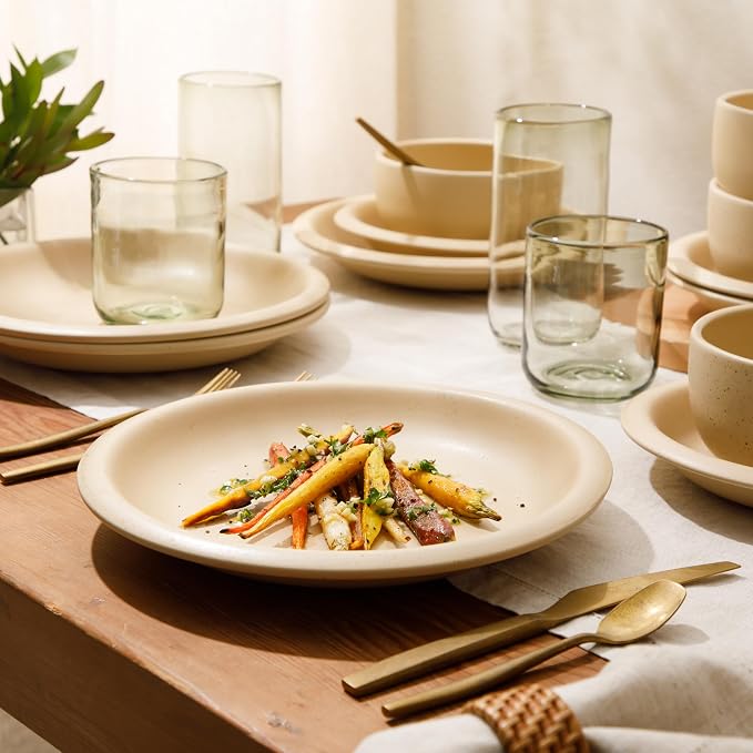 Bloomhouse - Two Time Oprah's Favorite Things Winner - Corsica Clay 12 Piece Stoneware Rustic Reactive Glaze Dinnerware Set - Stackable Plates Bowls Set. Service for 4 - Matte Finish Cappuccino Cream - Image 4