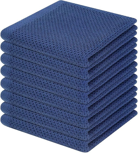 Homaxy 100% Cotton Waffle Weave Kitchen Dish Cloths 8-Pack, Navy Blue | 12 x 12 Inches, Ultra Soft Absorbent Dish Towels, Quick Drying Dish Rags with Hanging Loop by Homaxy