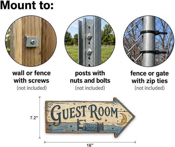 Guest Room Right-Pointing Arrow Sign | barnwood look, rustic, durable print, ready to hang - Image 3