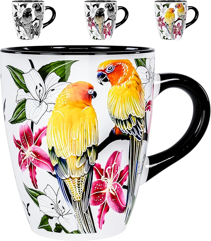 Color Changing Bird Coffee Mug 12oz – Heat Sensitive Ceramic Cup with Floral Reveal – Gifts for Bird Lovers, Unique Coffee Mugs for Women, Christmas Holiday Gift, Perfect for Coffee, Tea or Cocoa by Dream8Design