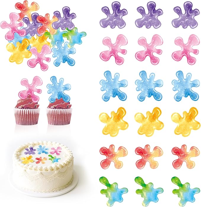 60 Pieces Edible Slime Cupcake Toppers for Colorful Painted Slime Cupcake Decorations for Slime Themed Birthday Party Art Themed Party Supplies by Unknown