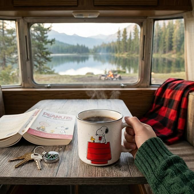 Silver Buffalo Peanuts Snoopy and Woodstock, Ceramic Camper Mug, 20oz | Get Cozy, 0.59 Liters - Image 8