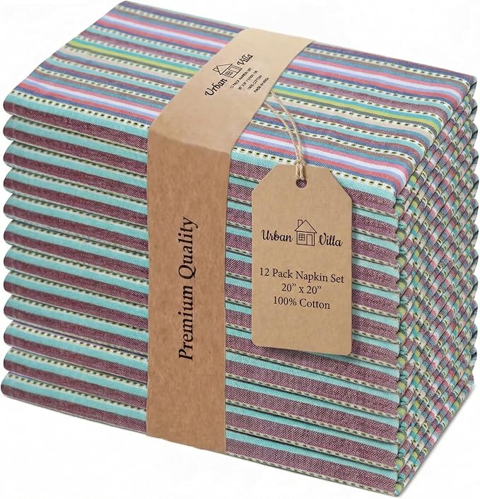 Urban Villa Cloth Napkins Cotton 20x20 (Set of 12) Multi Blue by CottonTrends