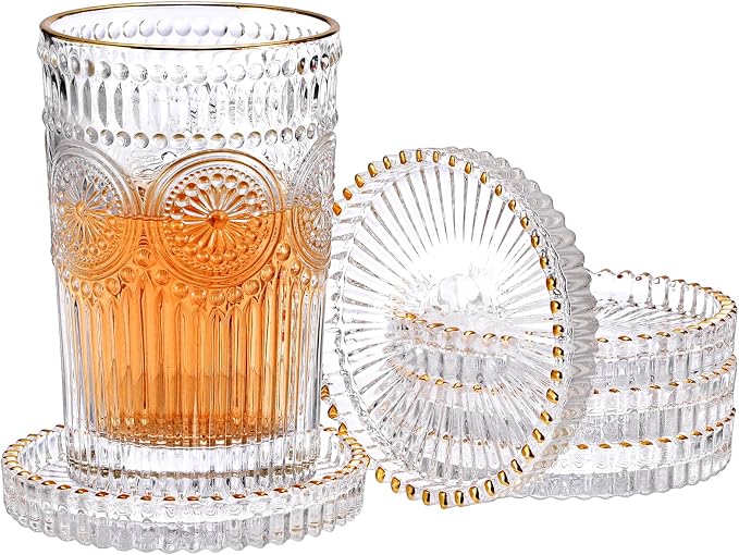Set of 5 Modern Clear Coaster-Glass Coasters for Drinks,Clear with Gold Rim | Crystal Coasters Round Cup Mat, Coffee Table Decor for Office, Kitchen, Bar, Dining Room, Living Room, Patio by Unknown