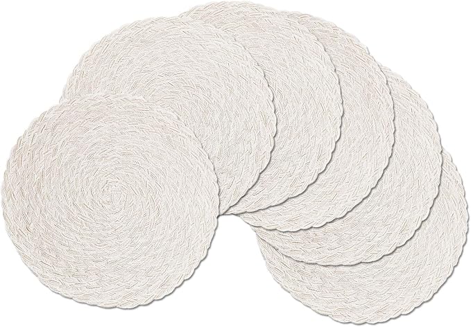 SHACOS Round Braided Placemats 15 inch Set of 6 Boho Thick Washable Kitchen Table Placemats for Home Wedding Party (T-Ivory, 6) - Image 2