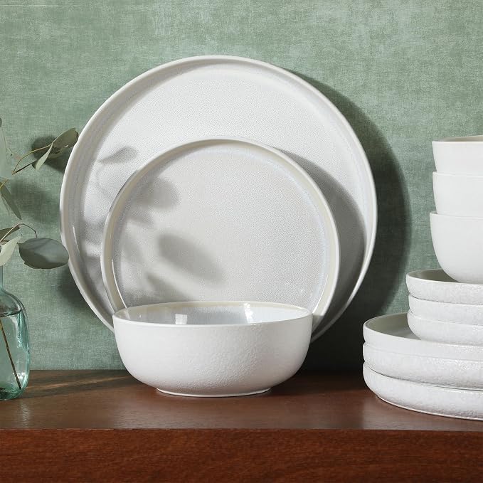 Gibson Elite Tahoe Sunset 12 Piece Stoneware Reactive Glaze (Service for 4) Ceramic Plates and Bowls Dinnerware Set - Cream White - Image 6