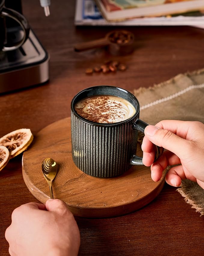 famiware Coffee Mug Set for 8, Star 12 oz Catering Mugs Cup Set with Handle for Coffee, Tea, Cocoa, Milk - Ceramic Stoneware Drinkware Set, Deep Forest - Image 5