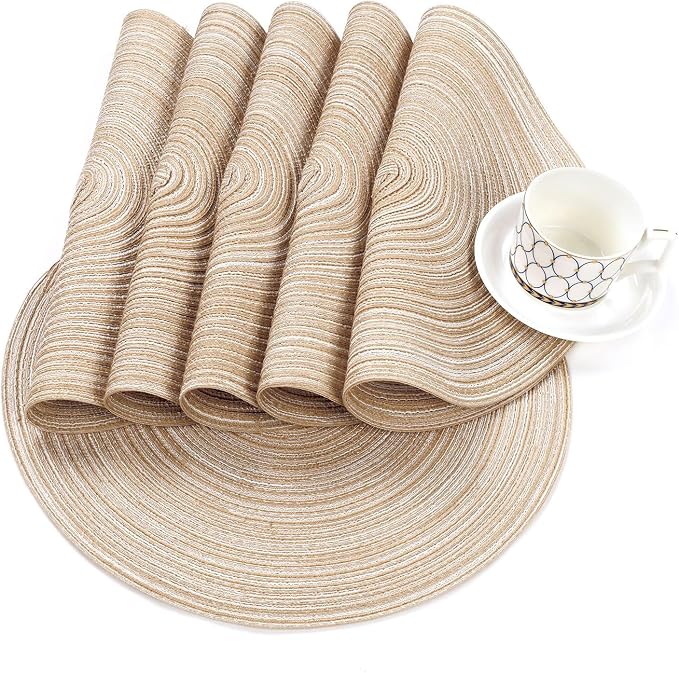 SHACOS Round Braided Placemats Set of 4 Washable Place Mats for Dining Tables 15 inch Non Slip Kitchen Table Mats (Beige, 4) - Image 9