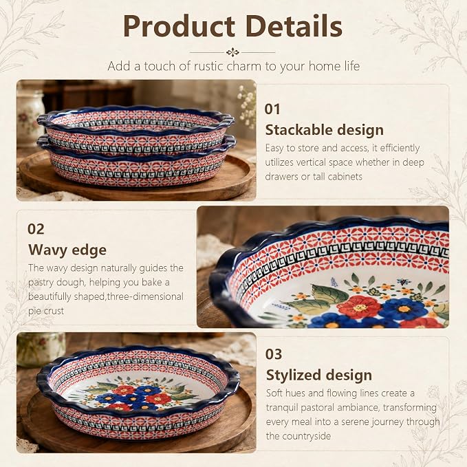 Ceramic Pie Pan for Baking, 10.6 in Hand-Painted Pie Plate for Cooking, 37 oz Deep Dish Pie Pans, Non-Stick Pie Dishes for Apple Pie, Tart, Pizza, Quiche, Oven & Dishwasher Safe, Lead-Free, White - Image 7