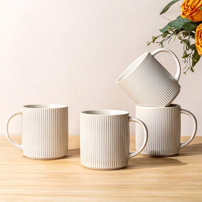 theterra Ceramic Coffee Mugs Set of 4, 14.2 oz Coffee Cups with Handle | Handmade, Suitable for Latte, Tea, Milk, Beer & Hot Cocoa, Reactive White by TheTerra