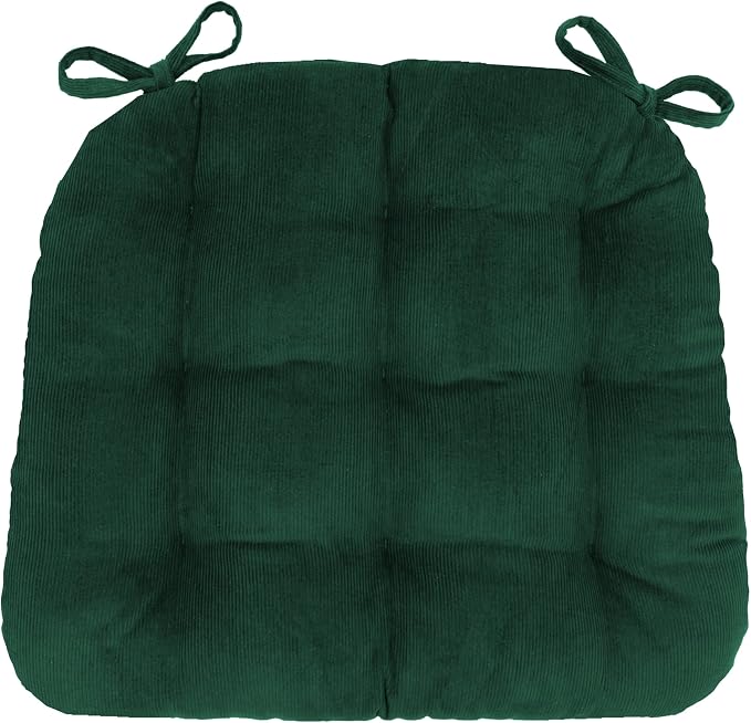 Barnett Home Decor Dining Chair Pad with Ties Corduroy Hunter Green -Size Medium 16.5 x 18 16.5 x 18 Chair Cushion - Latex Foam Fill Cushion, Reversible, Machine Washable - Pinwale XL by BarnettHomeDecor