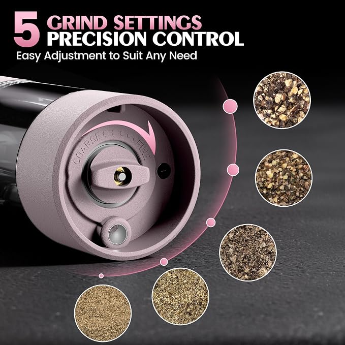 Salt and Pepper Grinder Set Birthday Gifts for Mom Automatic Battery Upgraded Larger Capacity Pink Salt Pepper Set New Apartment Gifts for Housewarming Cooking Gift - Image 2
