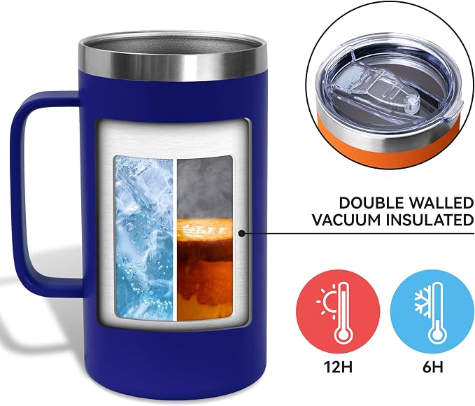 DOMICARE 24oz Mug with Handle and Lid, Stainless Steel Coffee Mug, Travel Mug with Handle, Double Wall Vacuum Coffee Tumbler, Reusable Insulated Cup, Dark Blue, Pack 4 - Image 3