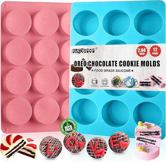 2 PCS Round Chocolate Cookie Molds, 12-Cavity Cylinder Silicone Mold, Perfect for Chocolate Covered Oreos, Cake, Candy, Pudding, Mini Cakes Jelly Baking -Blue&Pink
