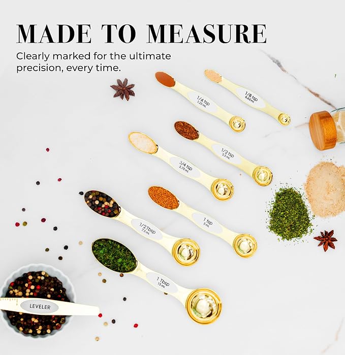 Styled Settings White and Gold Magnetic Measuring Spoons, 8-Piece | Stainless Steel Double Sided Measuring Spoons for Cooking and Baking - White and Gold Kitchen Accessories, Ideal for Gifting - Image 5