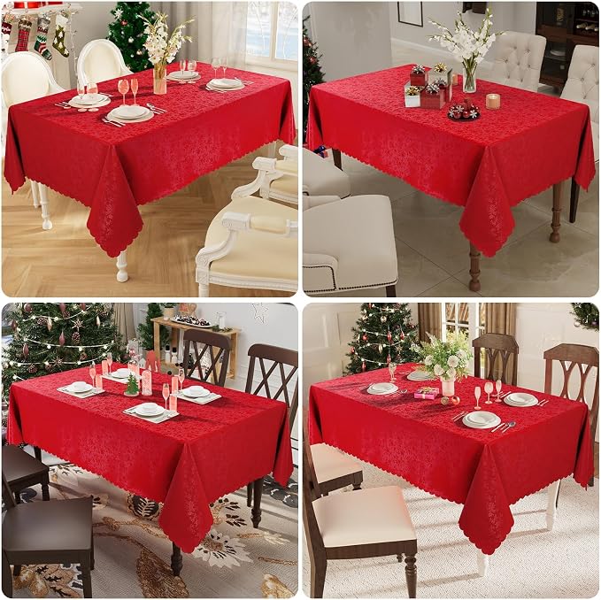 Smiry Rectangle Waterproof Heavy Duty Vinyl Tablecloths, 60 x 84 Inch | Wipeable Washable Floral Embossed Table Cover for Kitchen and Dining Room, Indoor & Outdoor Use, Red - Image 7