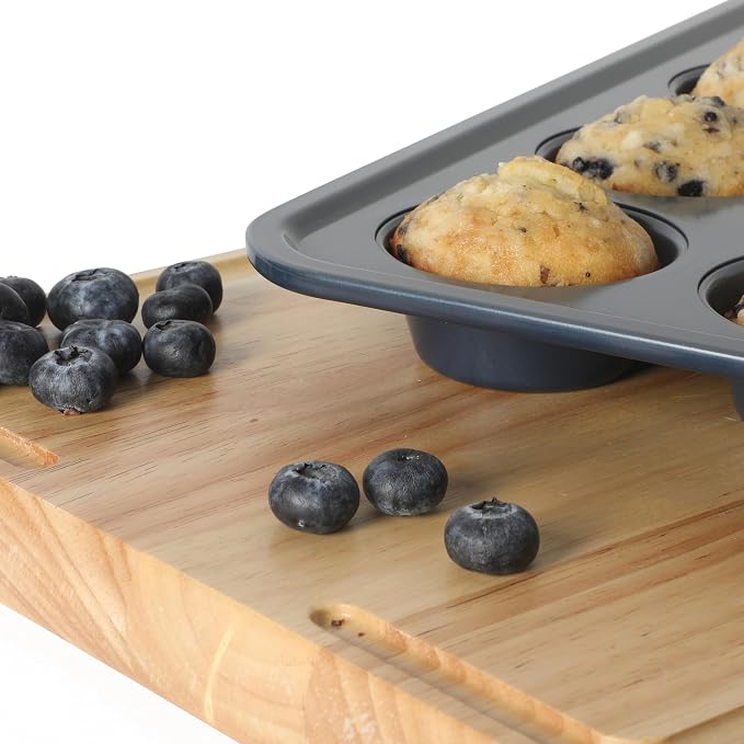 Calphalon Legacy 12 Cup PFA Free Nonstick Cupcake Muffin Pan Baking Pan in Blue, Heavy Gauge Steel Bakeware for Even Heating, Oven Safe Muffin Tray for Cupcakes - Image 5