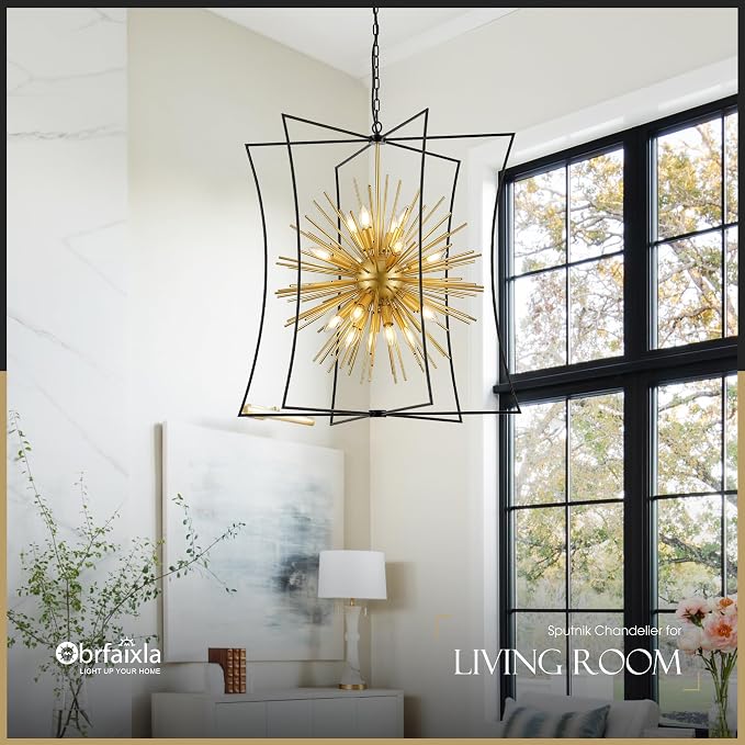 Modern 31.5" Black Gold Sputnik Chandelier for Dining Room Industrial Retro Geometric 16-Light Large Ceiling Pendant Light Fixture for Kitchen Bedroom Living Room Hallway Entryway Foyer - Image 5