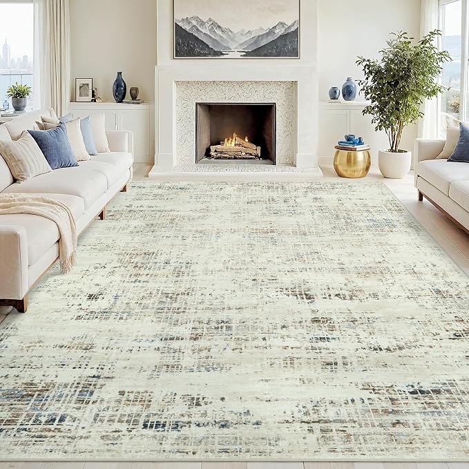 8x10 Washable Area Rug for Living Room Bedroom: Non-Slip Modern Gray White | Machine Washable TPR Backing, Stain-Resistant Low Pile, Pet & Kid Friendly, Abstract Decor for Dining Room, Dorm, Home Office by Oriannal