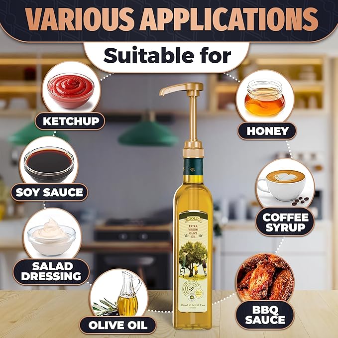 Gold Syrup Pump Dispenser - 4Pcs Skinny Pumps for 750ml / 25.4oz Bottles - Coffee Bar Bottle Accessory for Flavored Drinks