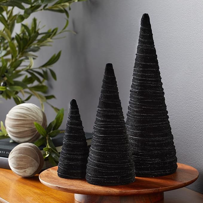 Your Heart's Content Black Velvet Trees Set of 3, Handcrafted Mantel Decor, Valentine Tree Tablescape, Holiday Table Centerpiece, Minimalist Shelf Sitter, Elegant Gift for (Black) - Image 2