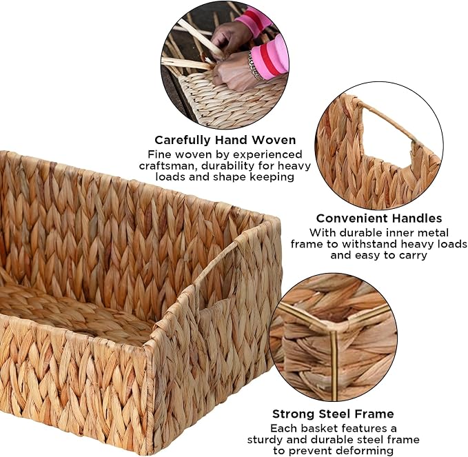 Pantry Baskets for Organizing, Wicker Basket Shelf Storage | Handwoven Pantry Organizers and Storage with Built-in Handles, Laundryroom Organization Storage Bins for Snack Cans - Image 3
