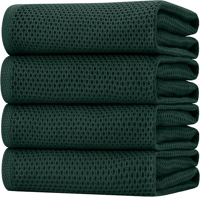 Homaxy 100% Cotton Oversized Waffle Weave Kitchen Towels 4-Pack | Blackish Green, 20 x 28 Inches, Ultra Soft Absorbent Dish Towels, Quick Drying Large Cleaning Towels by Homaxy