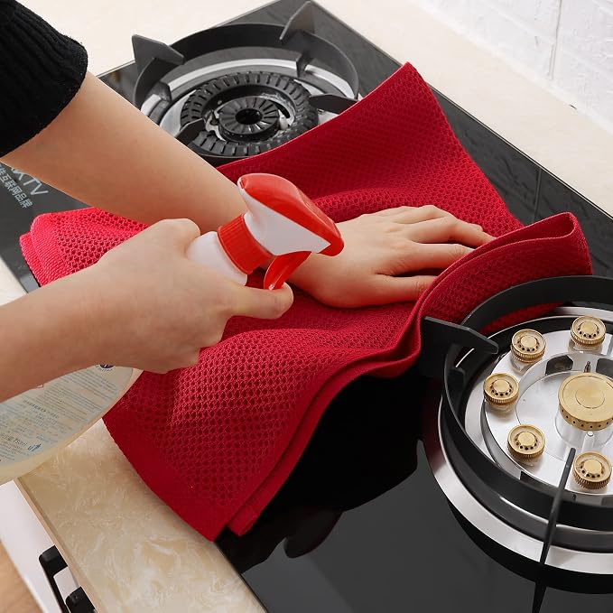 Homaxy 100% Cotton Waffle Weave Kitchen Dish Towels 4-Pack, Red | 13 x 28 Inches, Ultra Soft Absorbent Dish Towels, Quick Drying Cleaning Towels - Image 5
