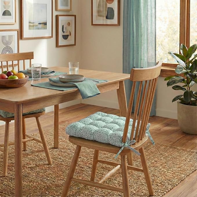 Barnett Home Decor Dining Chair Cushions with Ties – Size Medium 16.5 x 18 - Latex Foam Fill, 100% Cotton, Machine Washable Chair Pads for Kitchen Chairs, Made in USA (Tibet Spa/Pack of 2) - Image 2