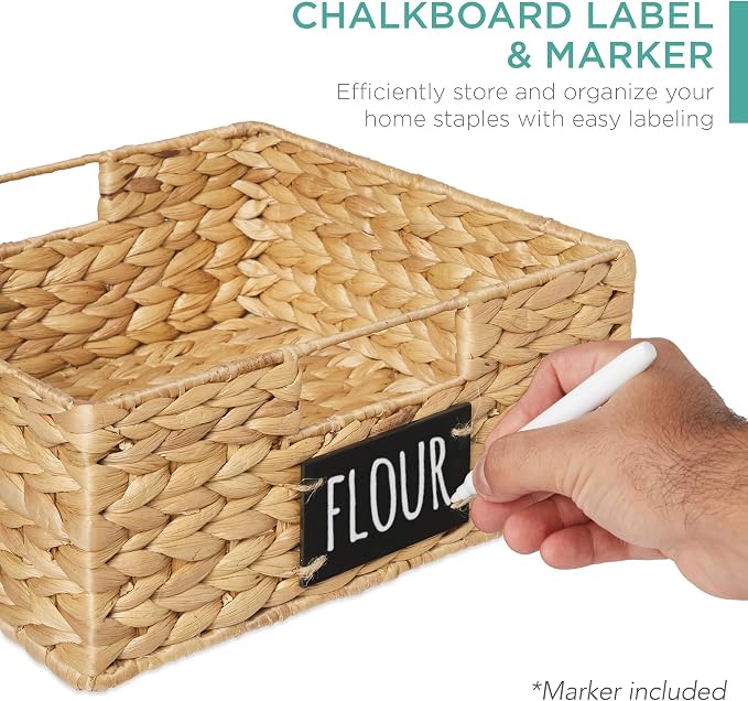 Best Choice Products Set of 4 13x12in Water Hyacinth Pantry Baskets, Woven Organizers w/Chalkboard Label, Chalk Marker - Natural - Image 2