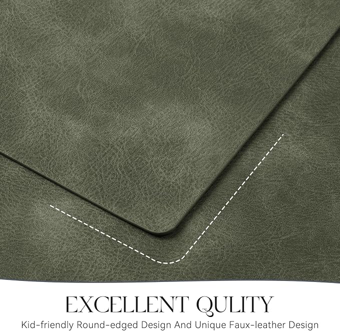 MOSAYT Vinyl Placemats Set of 8-12 X 17 Inch - Faux Leather 100% Waterproof Oil-Proof Wipeable PU Place Mats, Heat Resistant Reversible Table Mats for Kitchen, Dining, Outdoor, Olive Green - Image 5