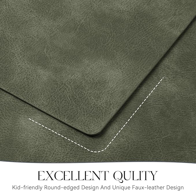 MOSAYT Vinyl Placemats Set of 4-12 X 17 Inch - Faux Leather 100% Waterproof Oil-Proof Wipeable PU Place Mats, Heat Resistant Reversible Table Mats for Kitchen, Dining, Outdoor, Olive Green - Image 5