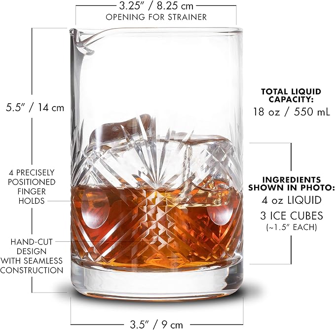 Piña Barware Seamless Hand Cut Mixing Glass - 550mL / 18oz - Professional Bartending Commercial Glassware - Image 3
