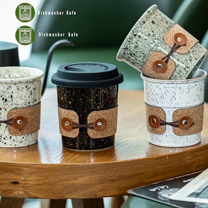 Coffee Tumbler Ceramic Travel Coffee Mug with Lid, Large Coffee Cup | Porcelain Wide Mouth Coffe Mug, Reusable Tea Mug, Microwave and Dishwasher Safe, Coffee Gifts for Men & Women, 13.5 oz - Image 7