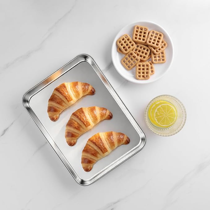 LIANYU Stainless Steel Tray for Baking, 9.2x7”Small Cookie Baking Sheet Pan | 2PCS Metal Cooking Sheet Tray for Oven, Rust Free & Mirror Finish, Dishwasher Safe, Heavy Duty, No Coating, Easy Cleaning - Image 6